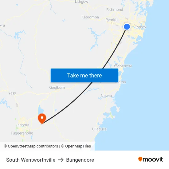 South Wentworthville to Bungendore map
