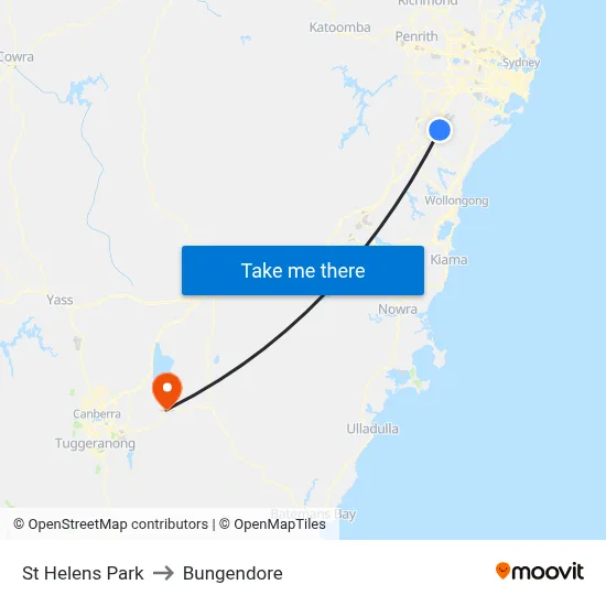 St Helens Park to Bungendore map
