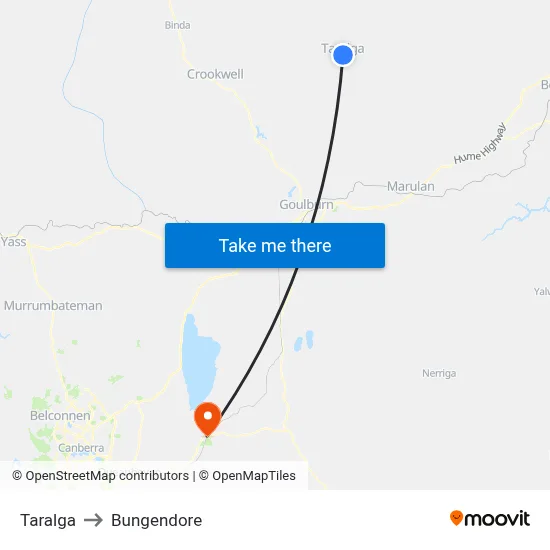 Taralga to Bungendore map