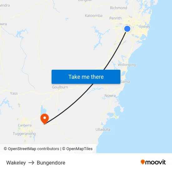 Wakeley to Bungendore map
