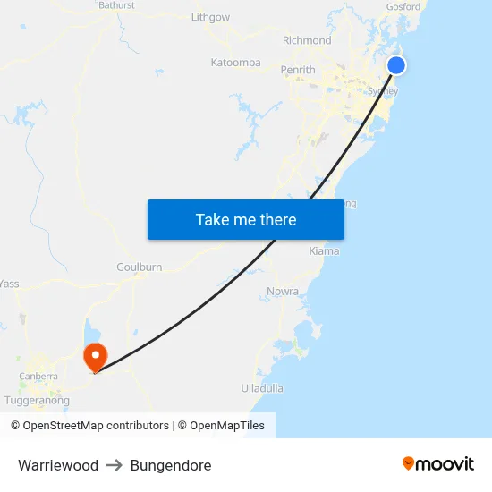 Warriewood to Bungendore map