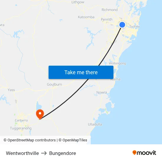 Wentworthville to Bungendore map