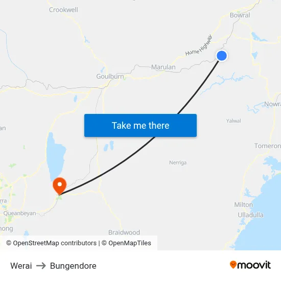 Werai to Bungendore map