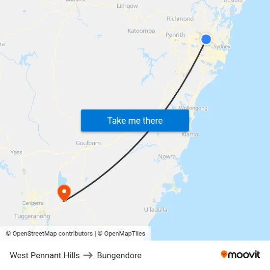 West Pennant Hills to Bungendore map