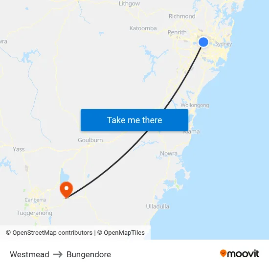 Westmead to Bungendore map