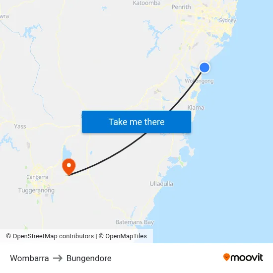 Wombarra to Bungendore map