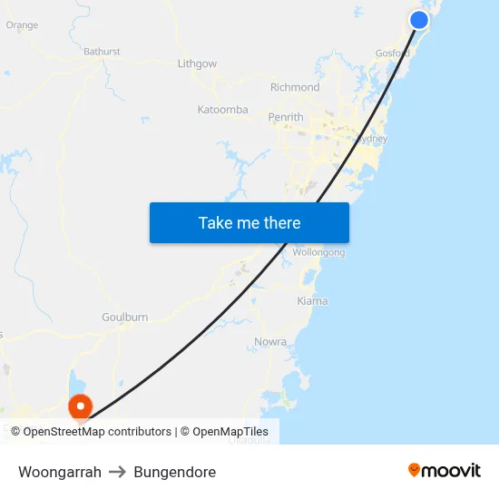 Woongarrah to Bungendore map