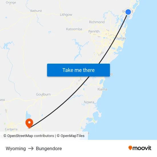 Wyoming to Bungendore map