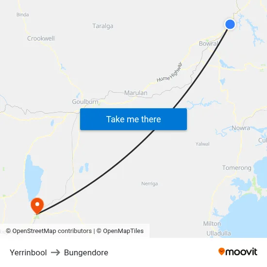 Yerrinbool to Bungendore map