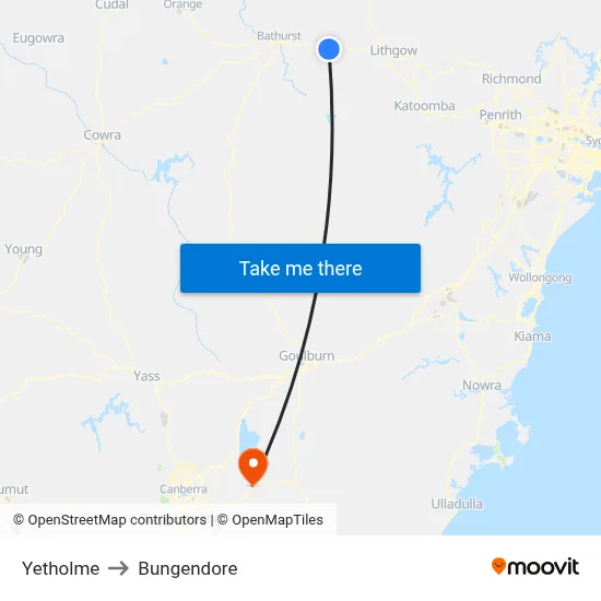 Yetholme to Bungendore map