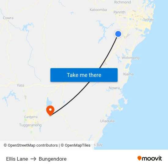 Ellis Lane to Bungendore map