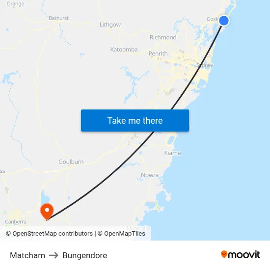 Matcham to Bungendore map