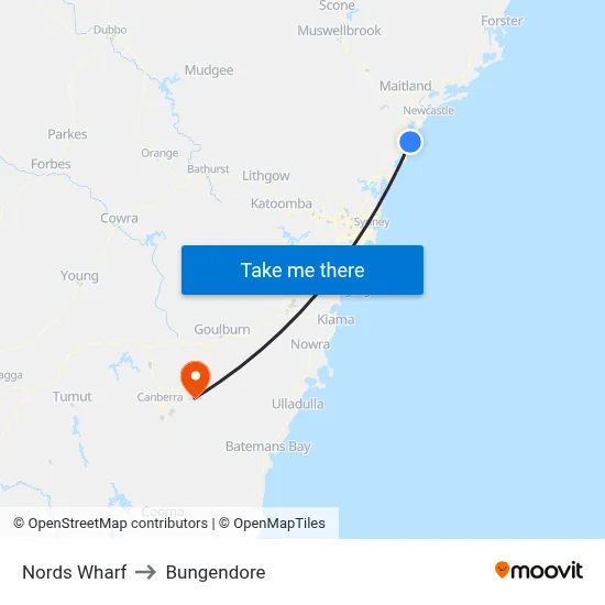 Nords Wharf to Bungendore map