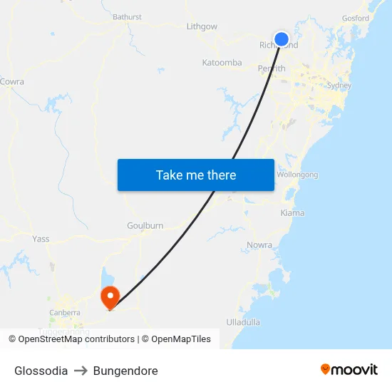 Glossodia to Bungendore map