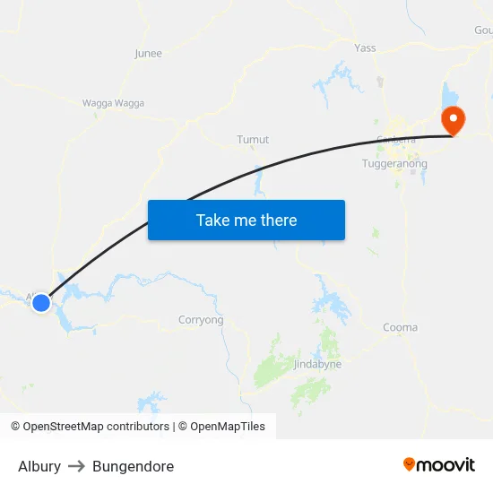 Albury to Bungendore map