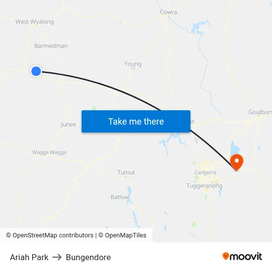 Ariah Park to Bungendore map