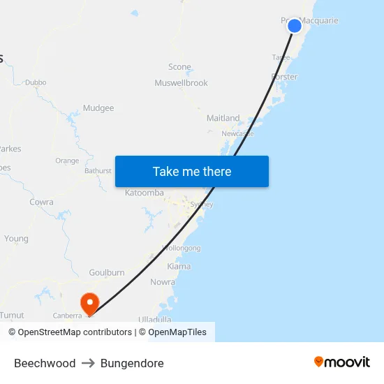 Beechwood to Bungendore map