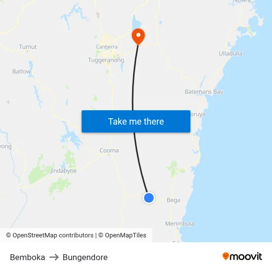 Bemboka to Bungendore map