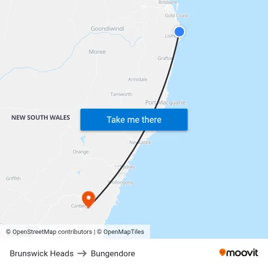 Brunswick Heads to Bungendore map