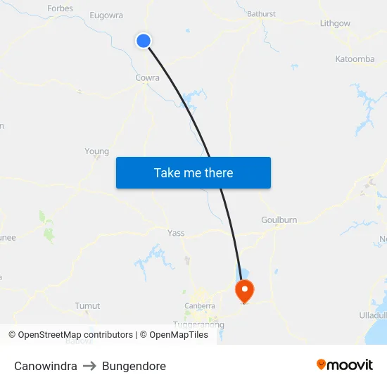 Canowindra to Bungendore map