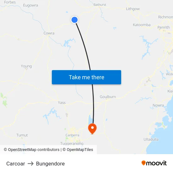 Carcoar to Bungendore map
