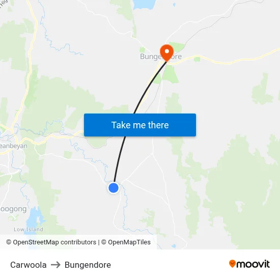 Carwoola to Bungendore map
