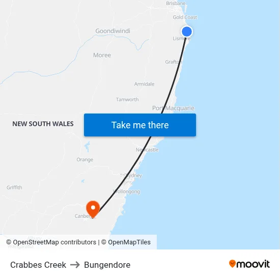 Crabbes Creek to Bungendore map