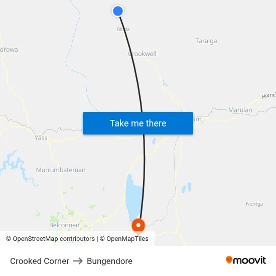 Crooked Corner to Bungendore map