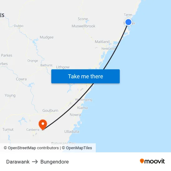Darawank to Bungendore map
