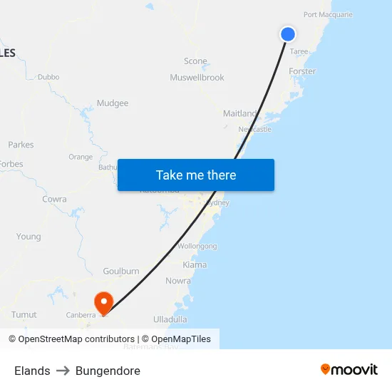 Elands to Bungendore map