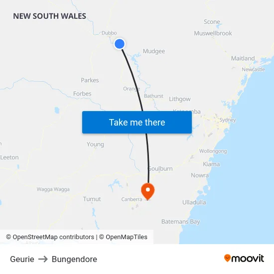 Geurie to Bungendore map