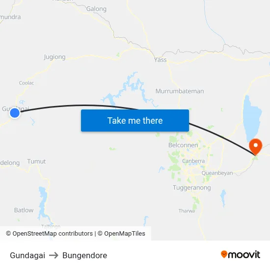 Gundagai to Bungendore map