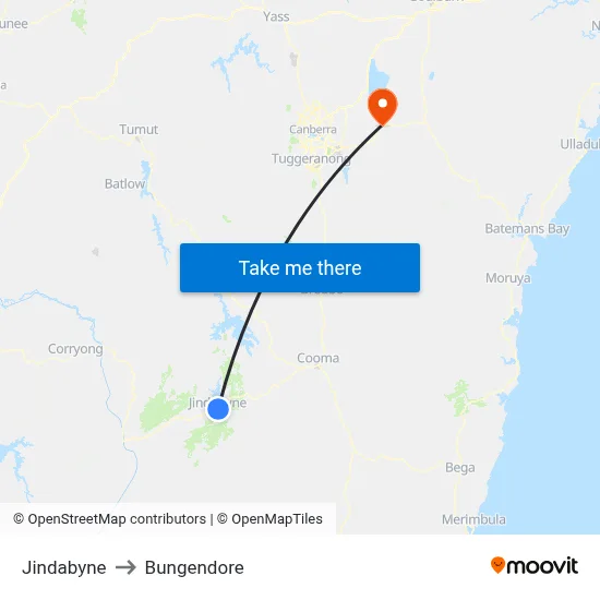 Jindabyne to Bungendore map