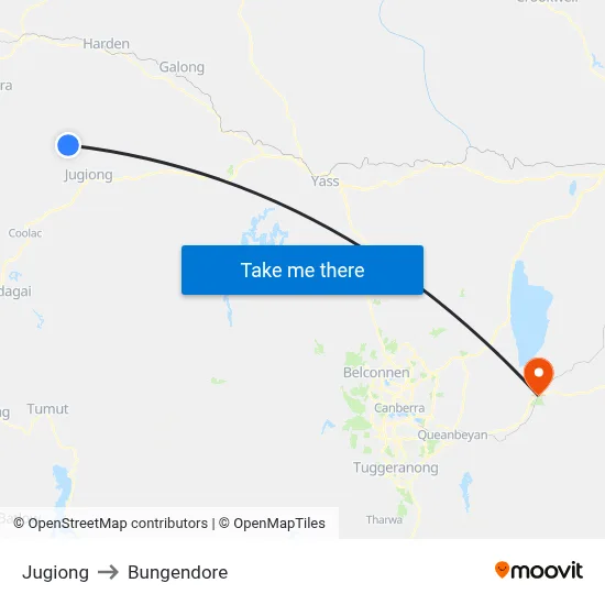 Jugiong to Bungendore map
