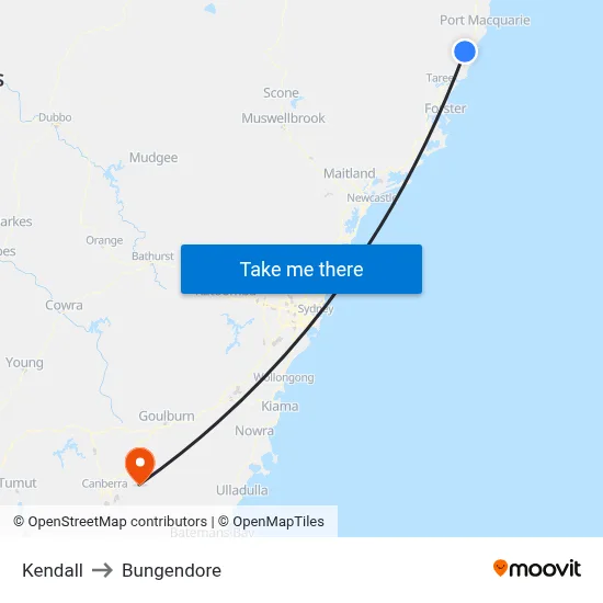 Kendall to Bungendore map