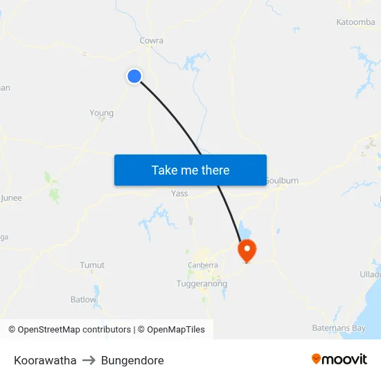 Koorawatha to Bungendore map