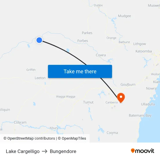 Lake Cargelligo to Bungendore map