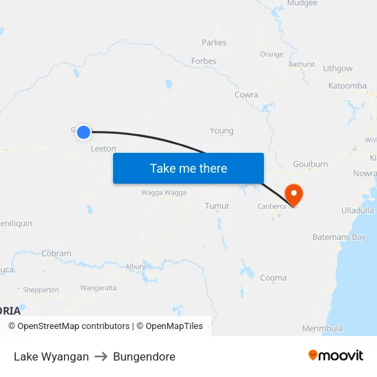 Lake Wyangan to Bungendore map