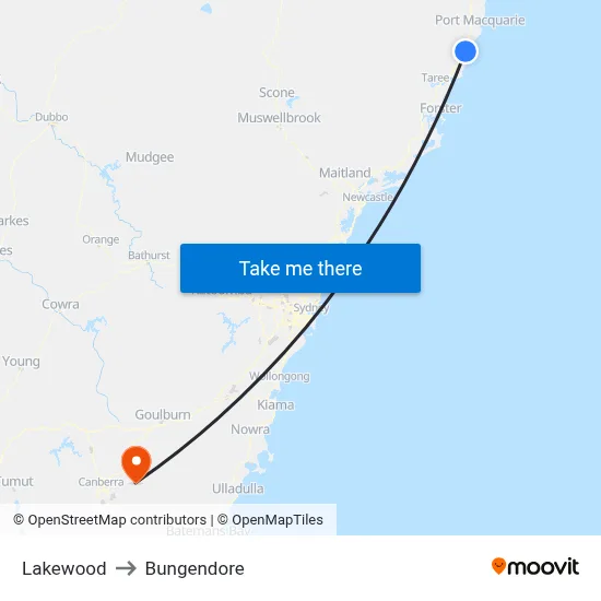 Lakewood to Bungendore map