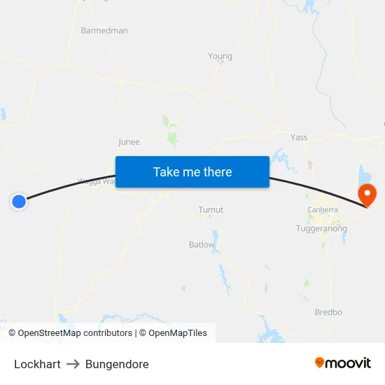Lockhart to Bungendore map