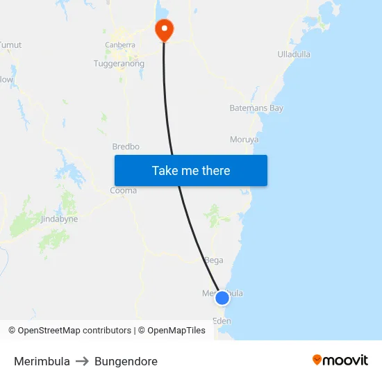 Merimbula to Bungendore map