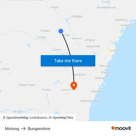 Molong to Bungendore map