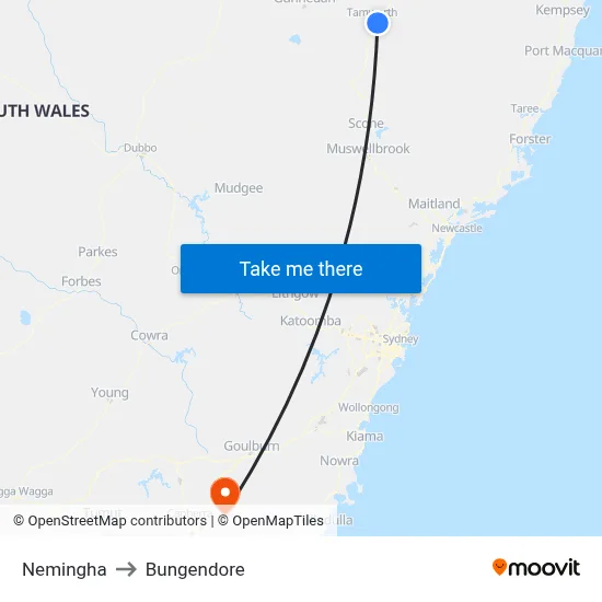 Nemingha to Bungendore map