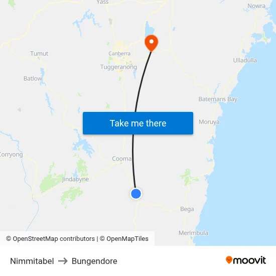 Nimmitabel to Bungendore map