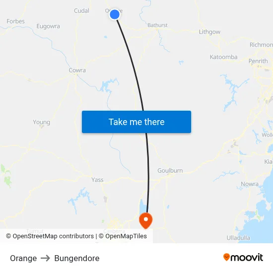 Orange to Bungendore map