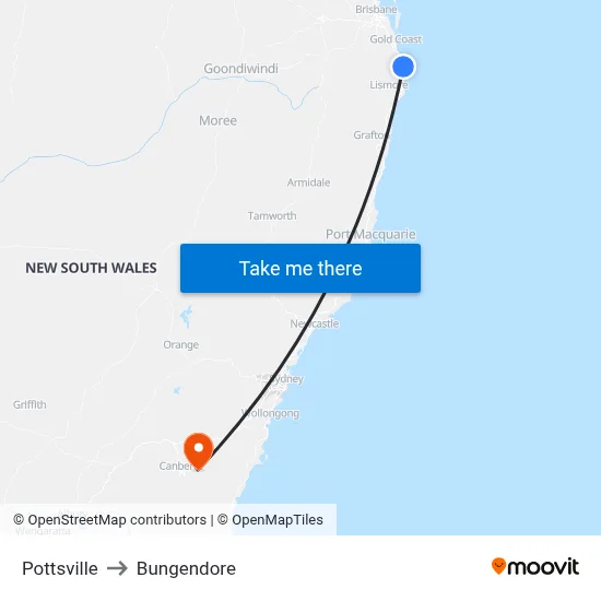 Pottsville to Bungendore map