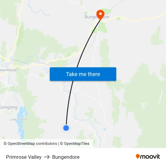 Primrose Valley to Bungendore map