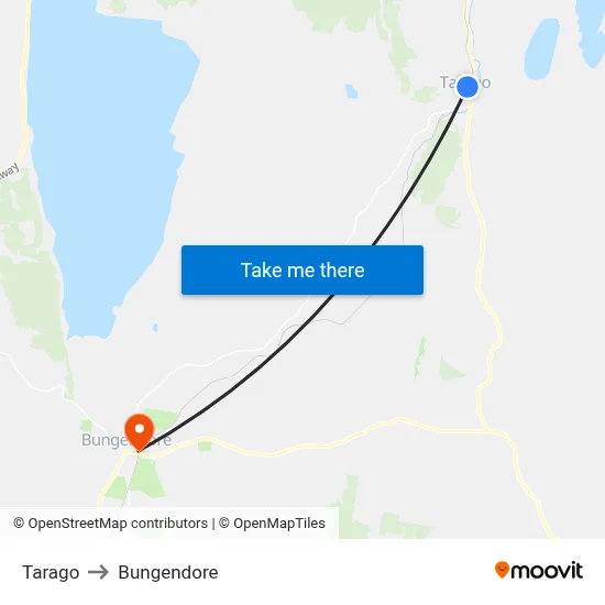 Tarago to Bungendore map