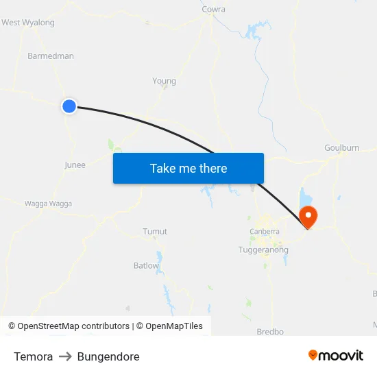 Temora to Bungendore map