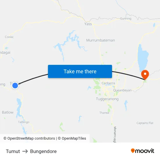 Tumut to Bungendore map